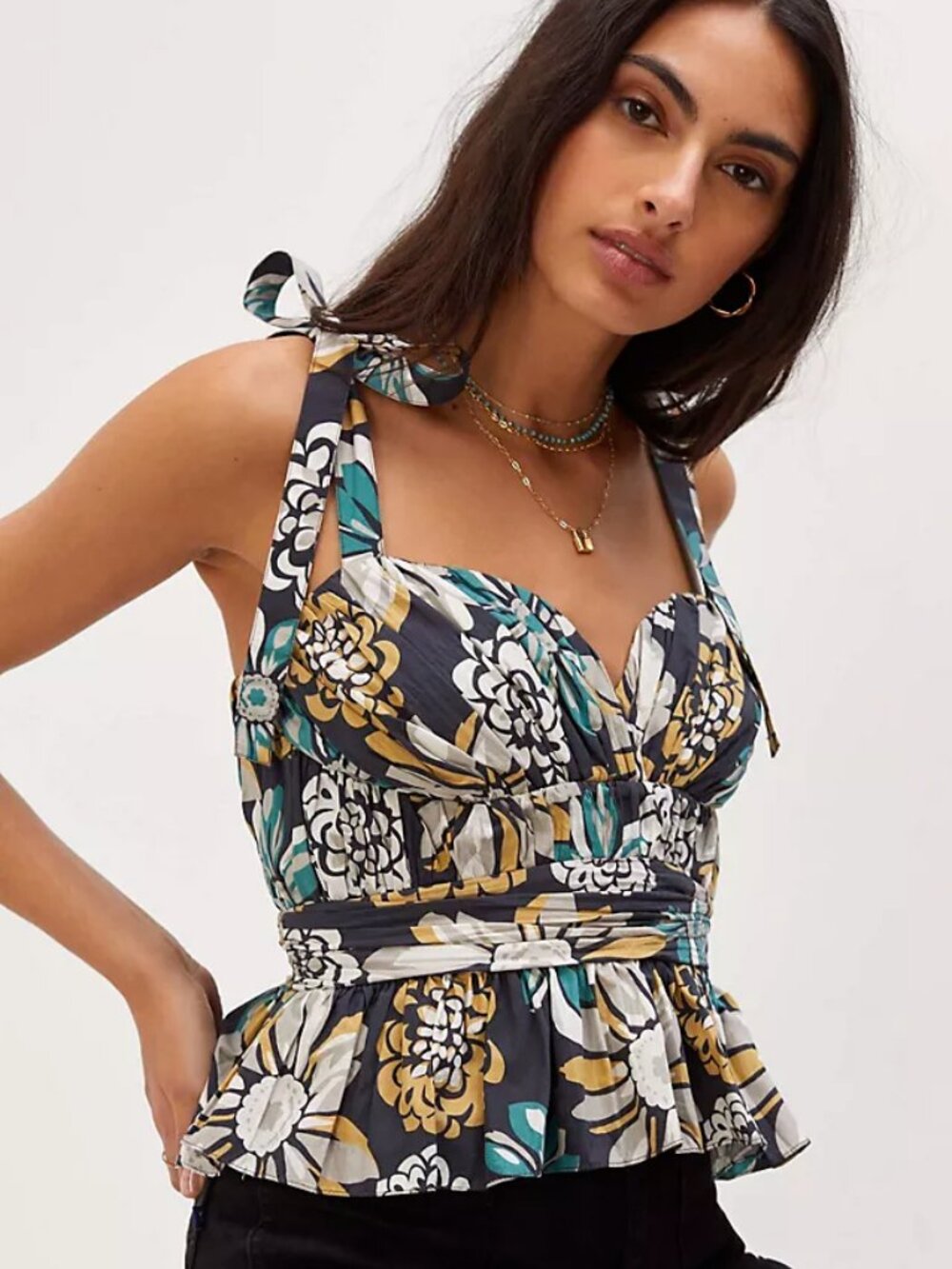 Anthropologie Forever That Girl Sweetheart Ruched Floral Top - M